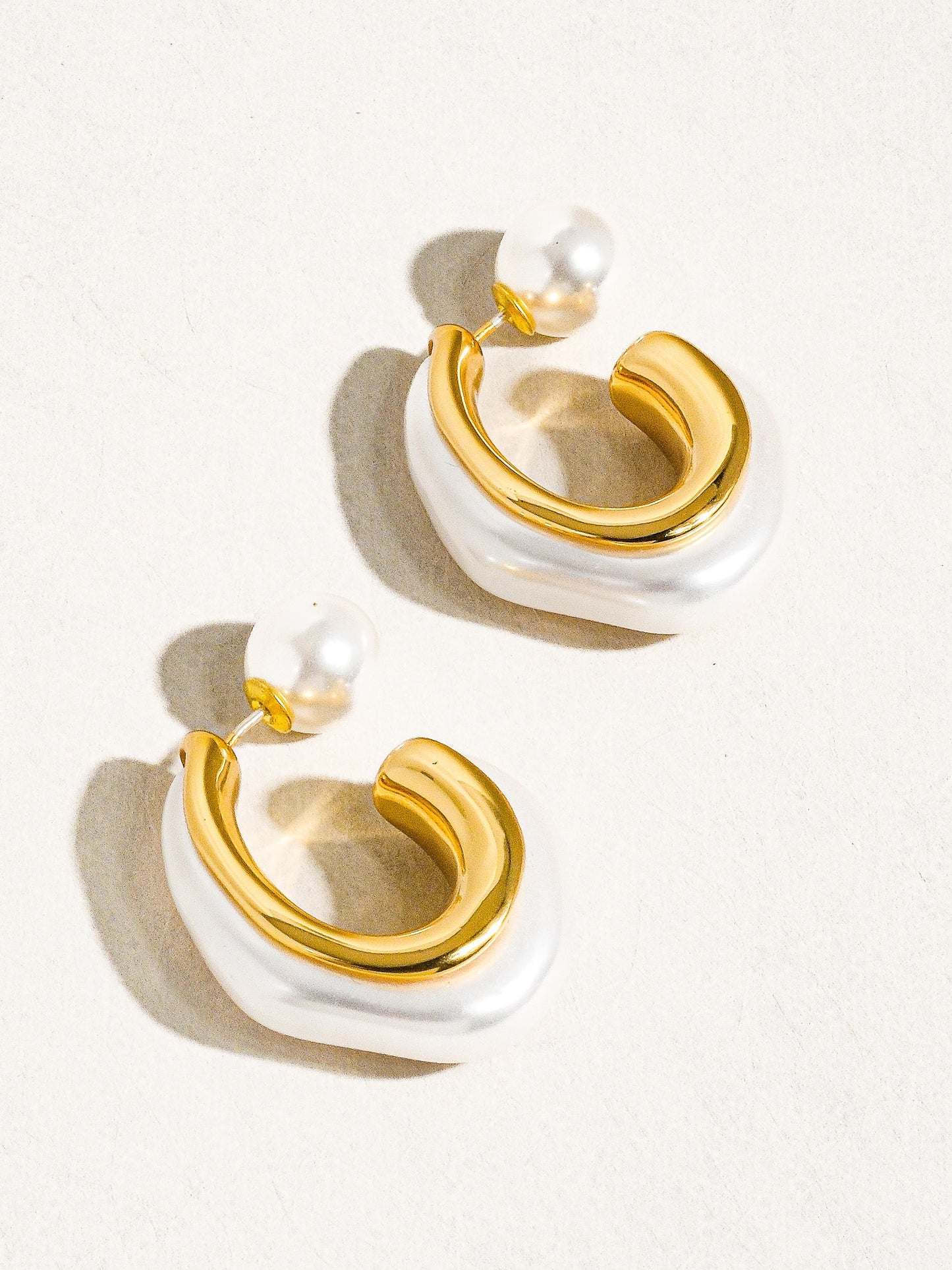 Classic Chunky 18K Plated Pearl C Hoop Earring